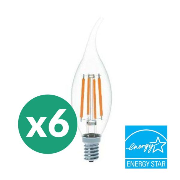 40w equivalent E12 Filament Candle 6-pack